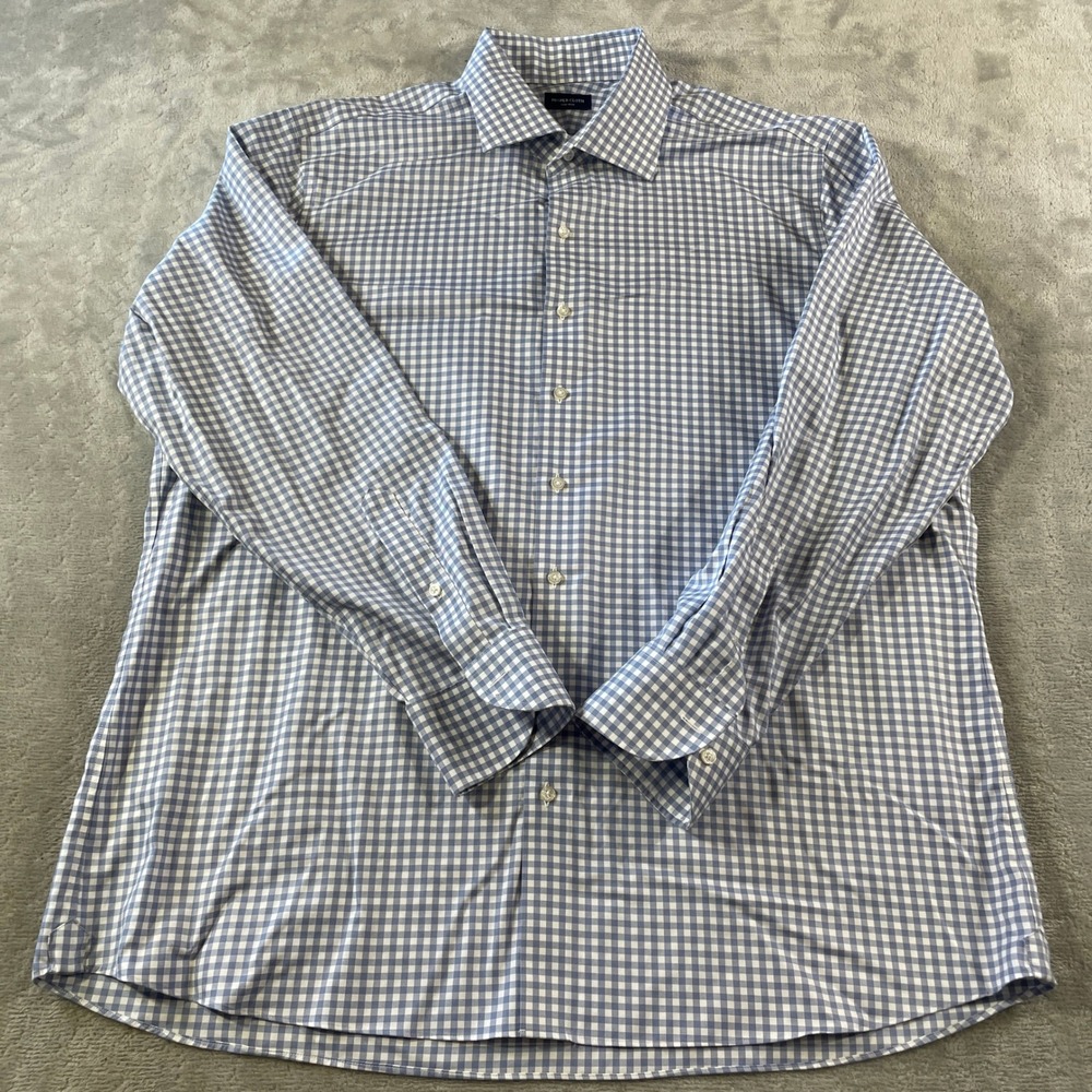 Proper Cloth Shirt Mens XXL Blue Gingham Button Non Iron Slate Twill Office